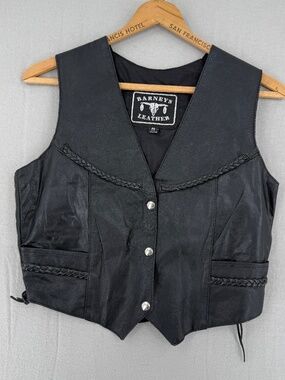 Vintage Barney’s Leather Motorcycle Biker Vest Lace Up Black Men M Women L